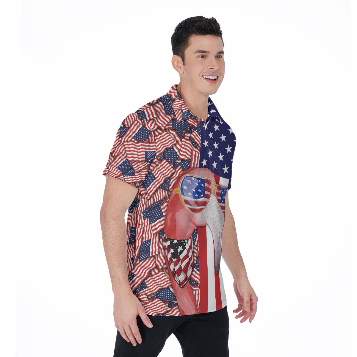 Flamingo American Flag Hawaiian Polo Shirt