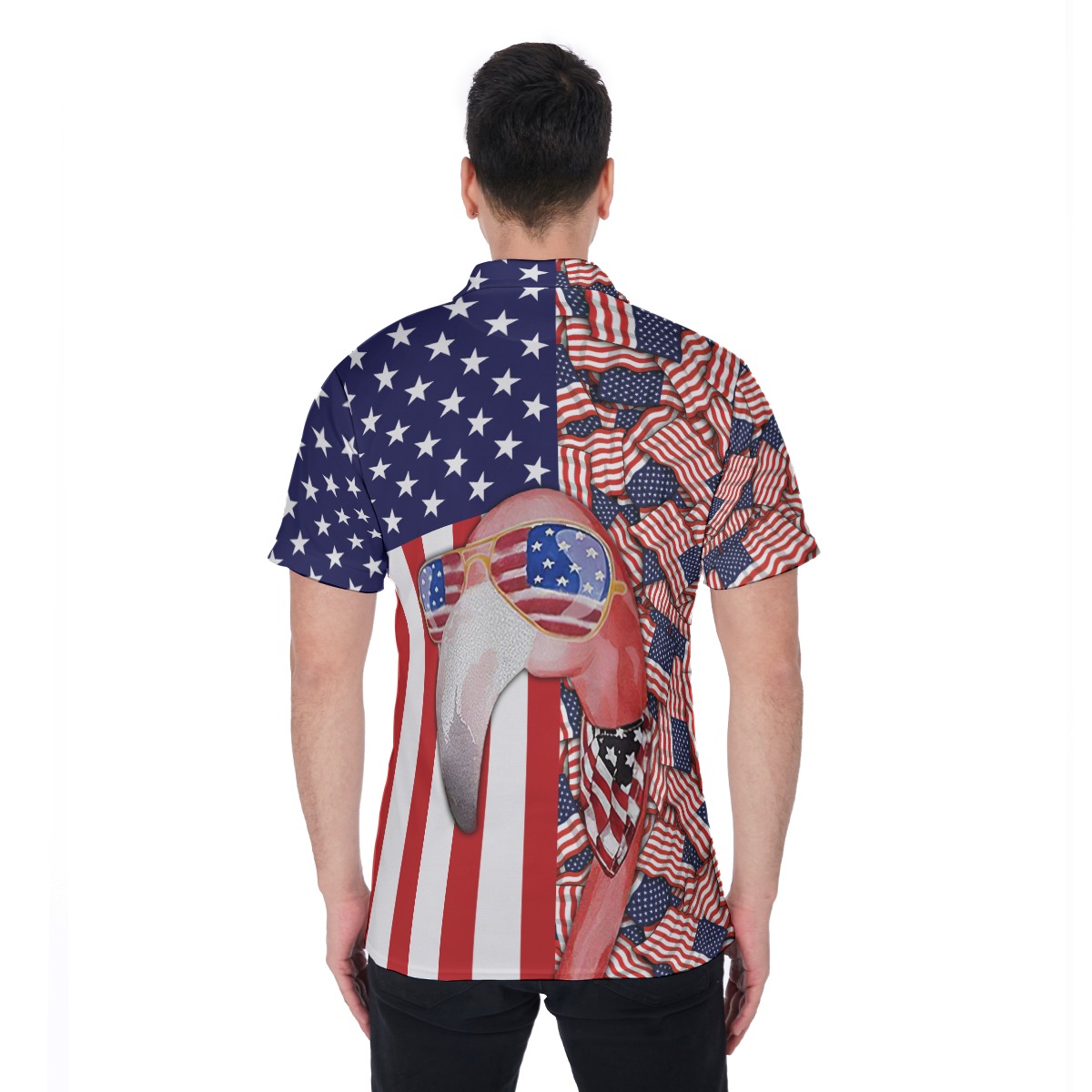 Flamingo American Flag Hawaiian Polo Shirt