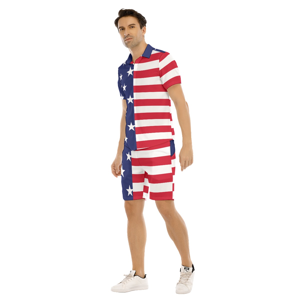 American Flag Matching Hawaiian Shirt And Shorts