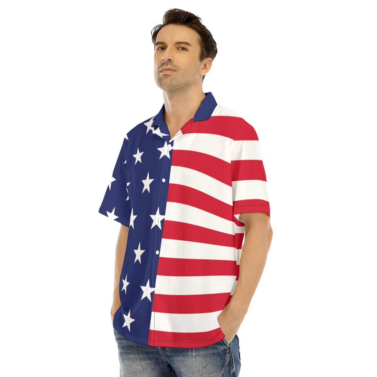 American Flag Hawaiian Button Up Shirt