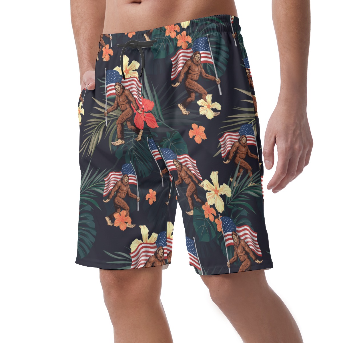 Bigfoot USA Flag Beach Shorts For Men