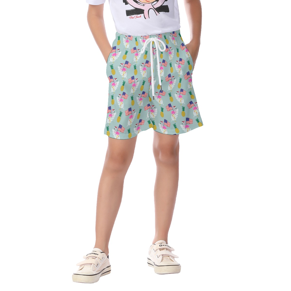 Cute Patriotic Flamingo Beach Shorts For Kids - variant image 1