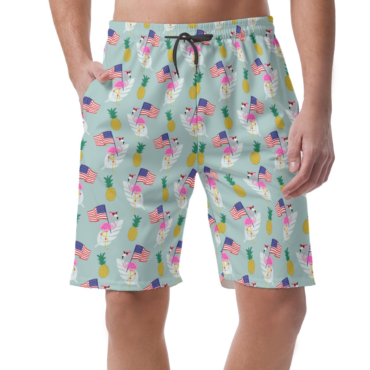 4th of July Flamingo Hawaiian Beach Shorts For Men - variant image 1