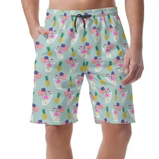 4th of July Flamingo Hawaiian Beach Shorts For Men
