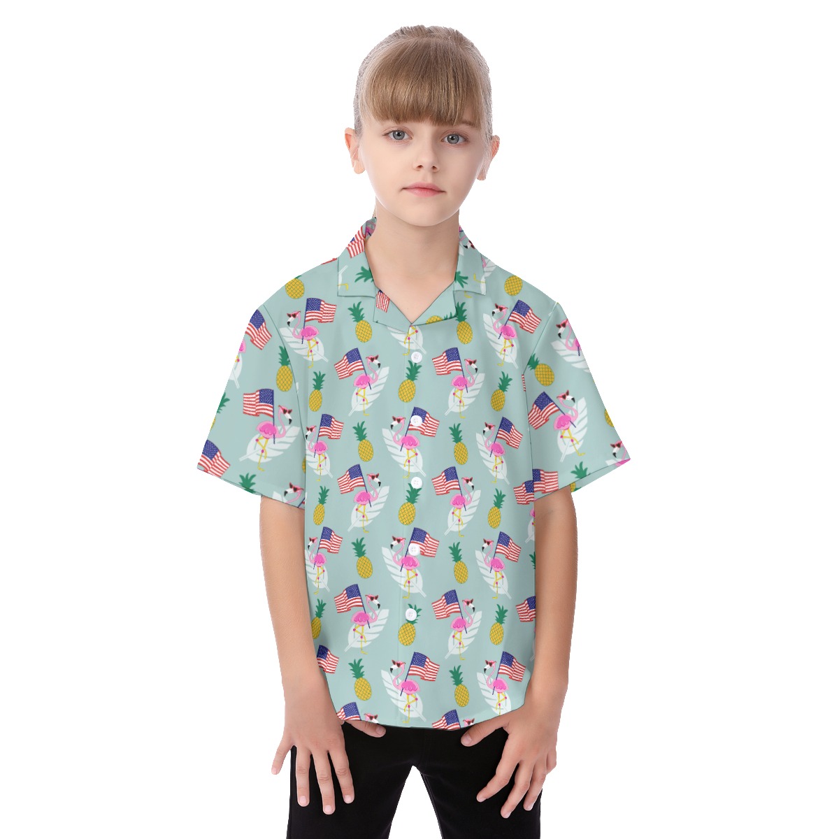 Patriotic Flamingo Aloha Shirt For Kids - variant image 1
