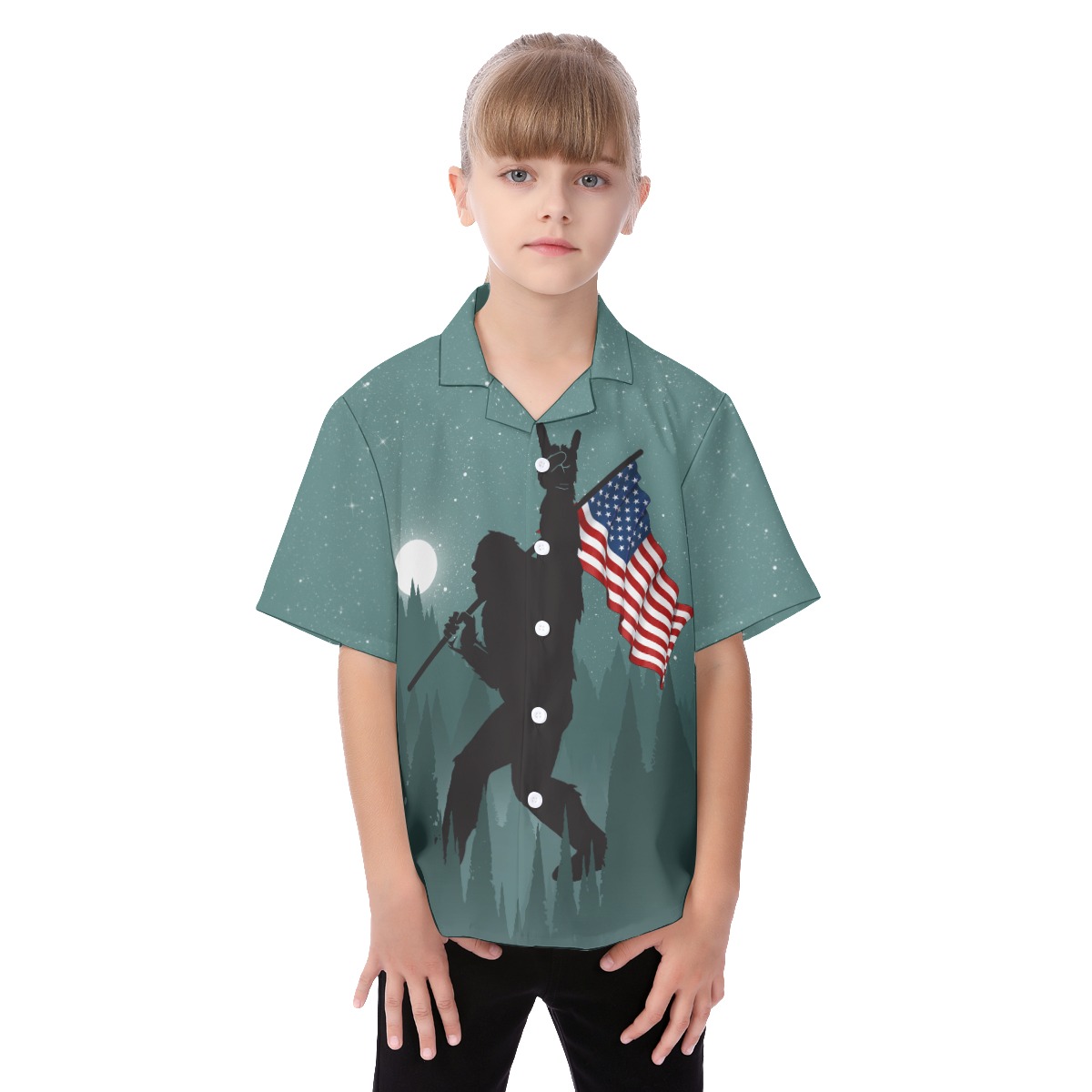 Big Foot Short Sleeve Button Hawaiian Shirt For Kids - variant image 1