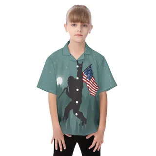 Big Foot Short Sleeve Button Hawaiian Shirt For Kids