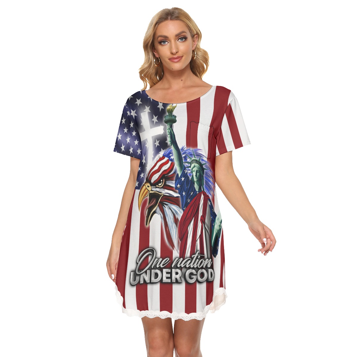 American Flag Liberty Statue Women's Lace Dress - variant image 1