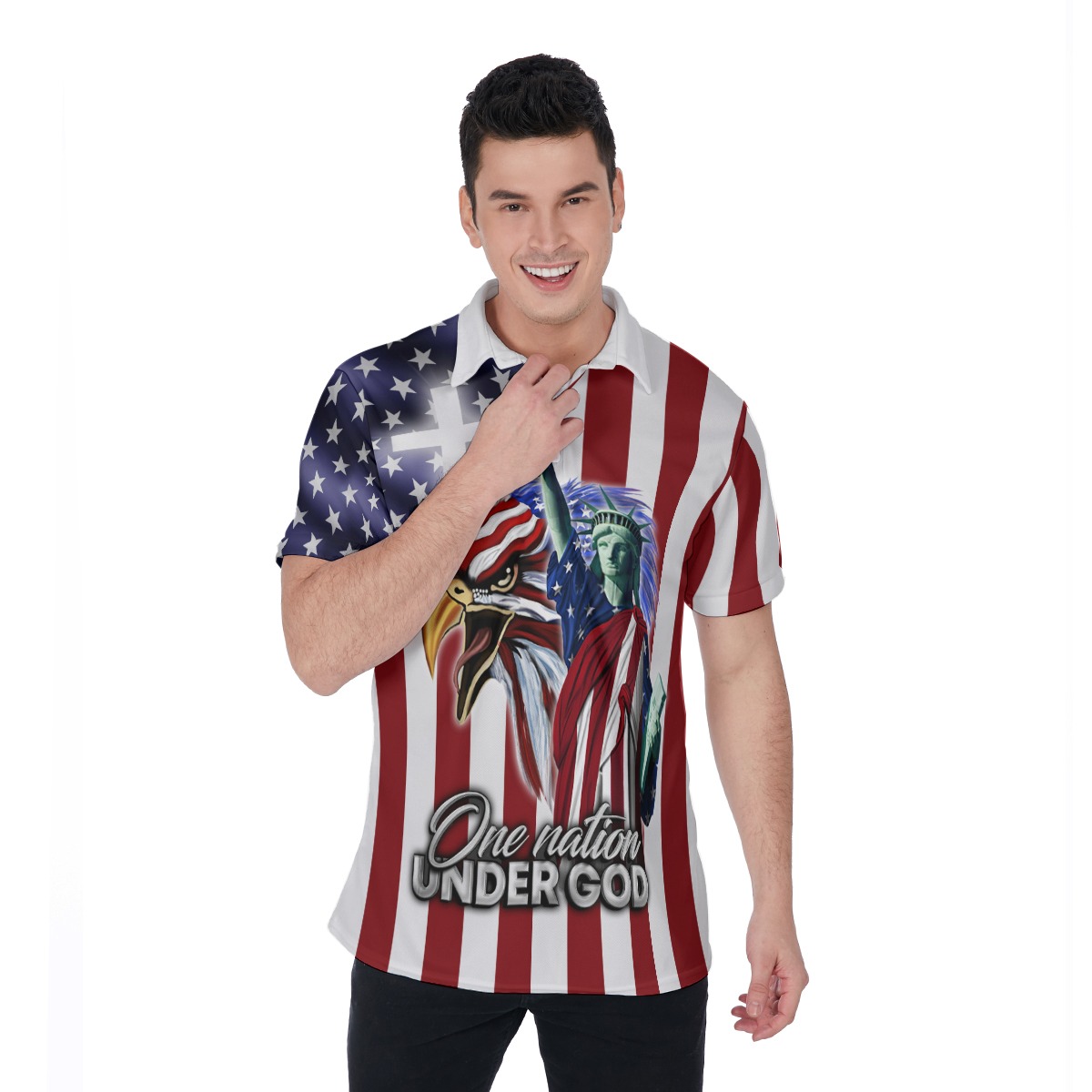 USA Under God Men's Polo Shirt For 4th Of July Outfit - variant image 1