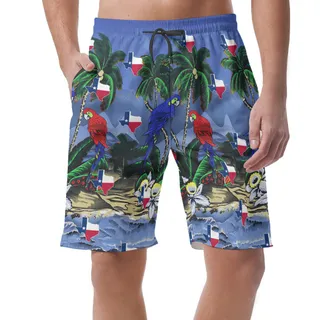 Texas Parrots Tropical Hawaiian Beach Shorts For Men