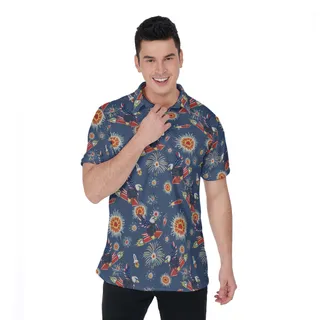 4th Of July Proud American Men's Hawaiian Polo Shirt