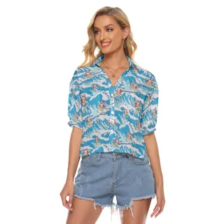 Surfing Santa Christmas Hawaiian Crop Top For Women