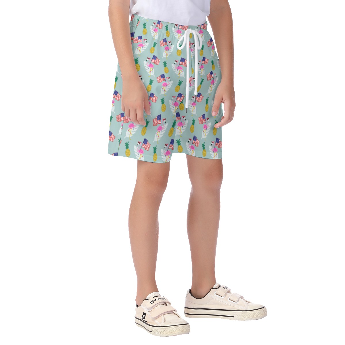Cute Patriotic Flamingo Beach Shorts For Kids