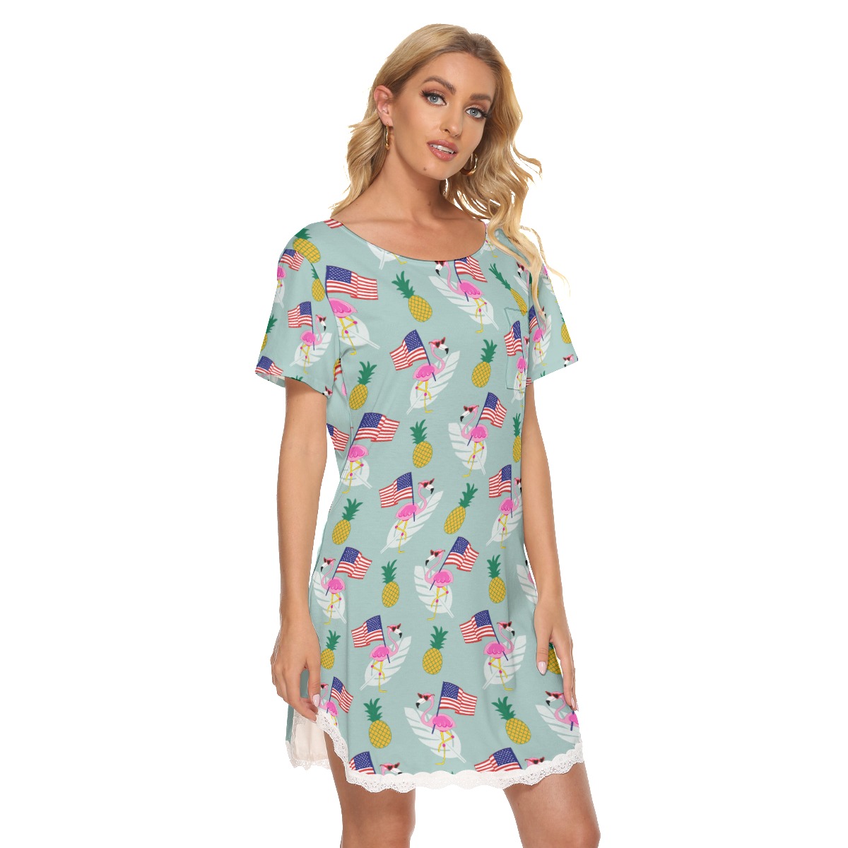 Patriotic Flamingo Tropical Hawaiian Dress