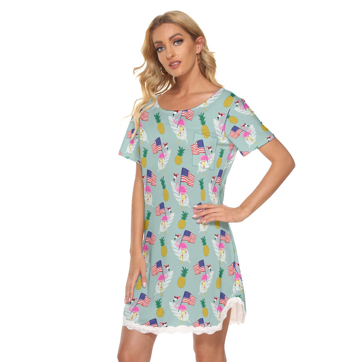 Patriotic Flamingo Tropical Hawaiian Dress