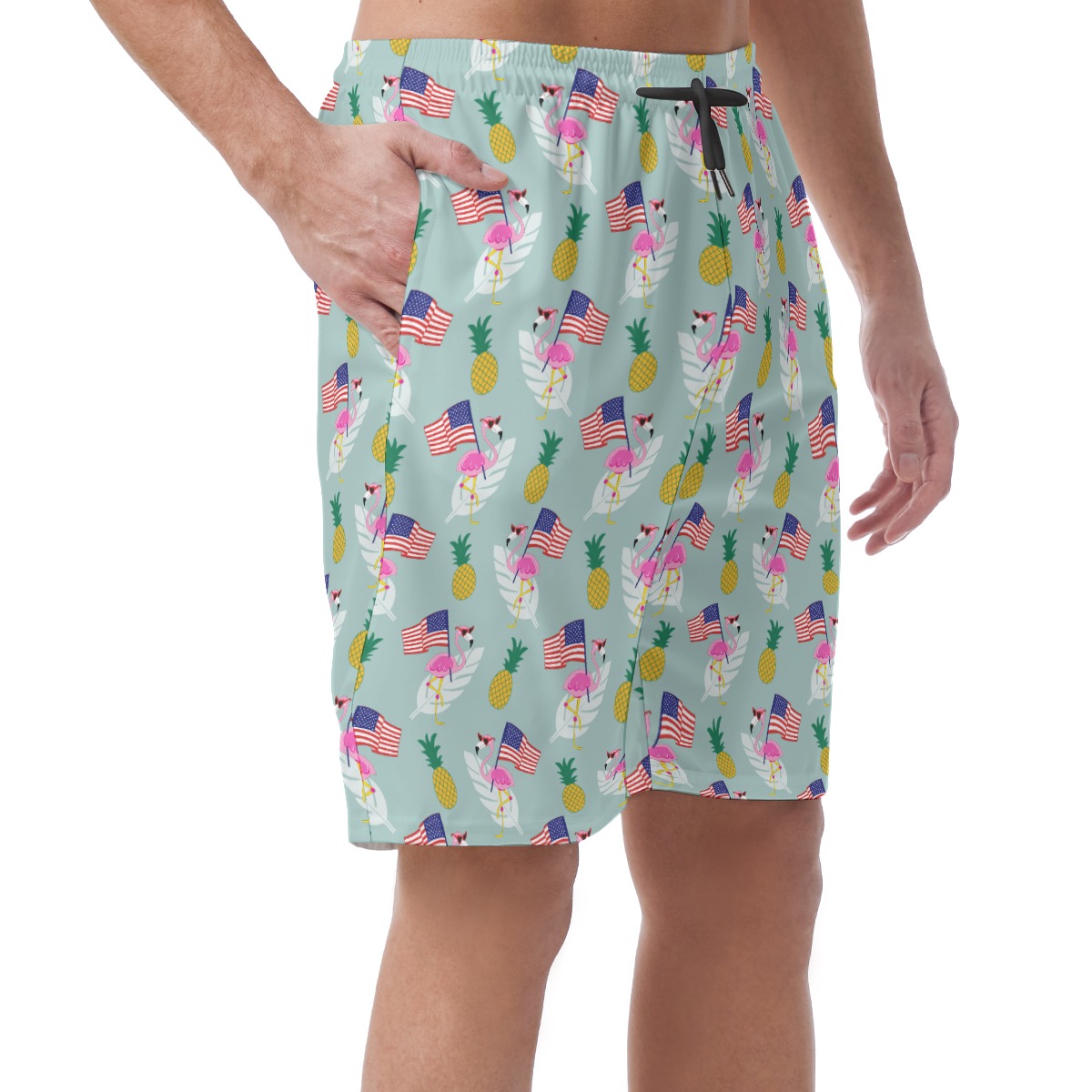 4th of July Flamingo Hawaiian Beach Shorts For Men