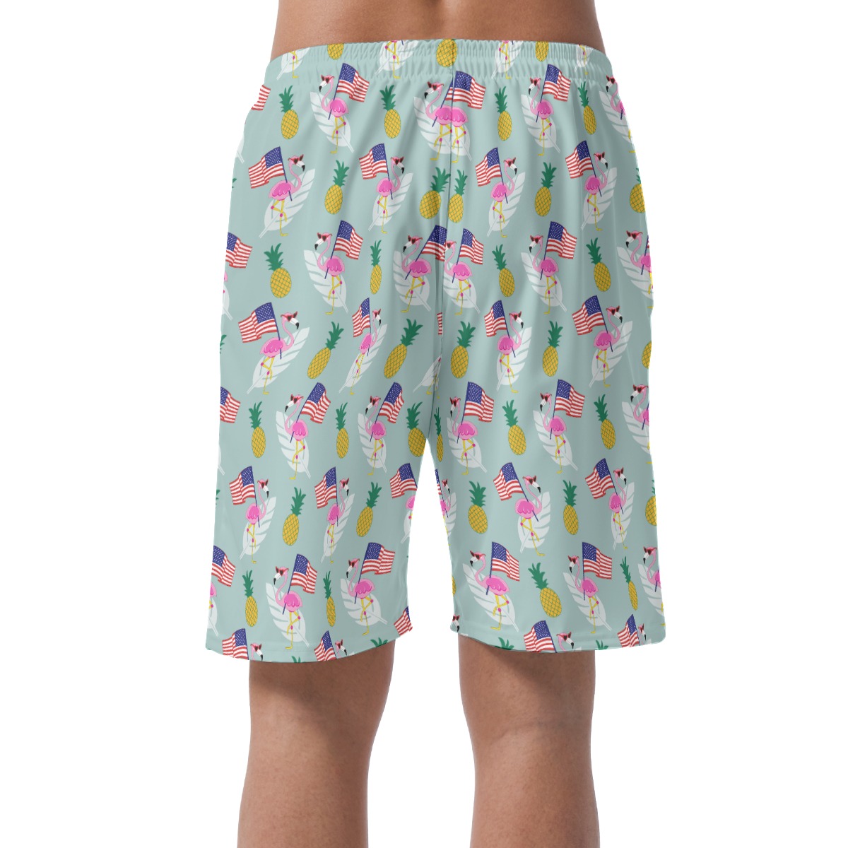 4th of July Flamingo Hawaiian Beach Shorts For Men