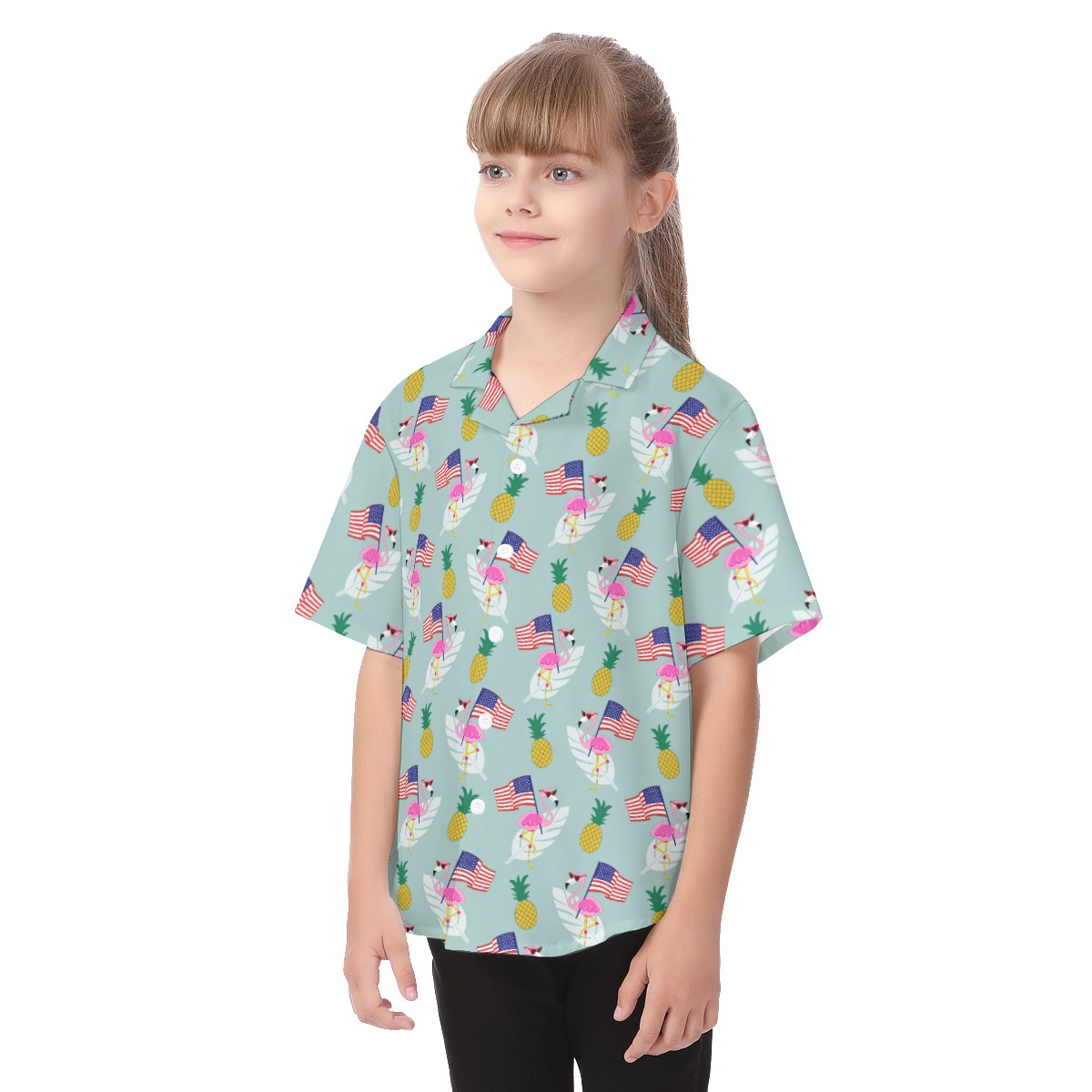 Patriotic Flamingo Aloha Shirt For Kids