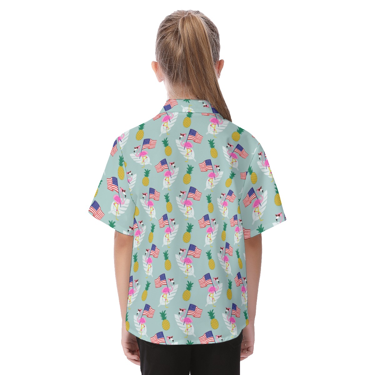 Patriotic Flamingo Aloha Shirt For Kids