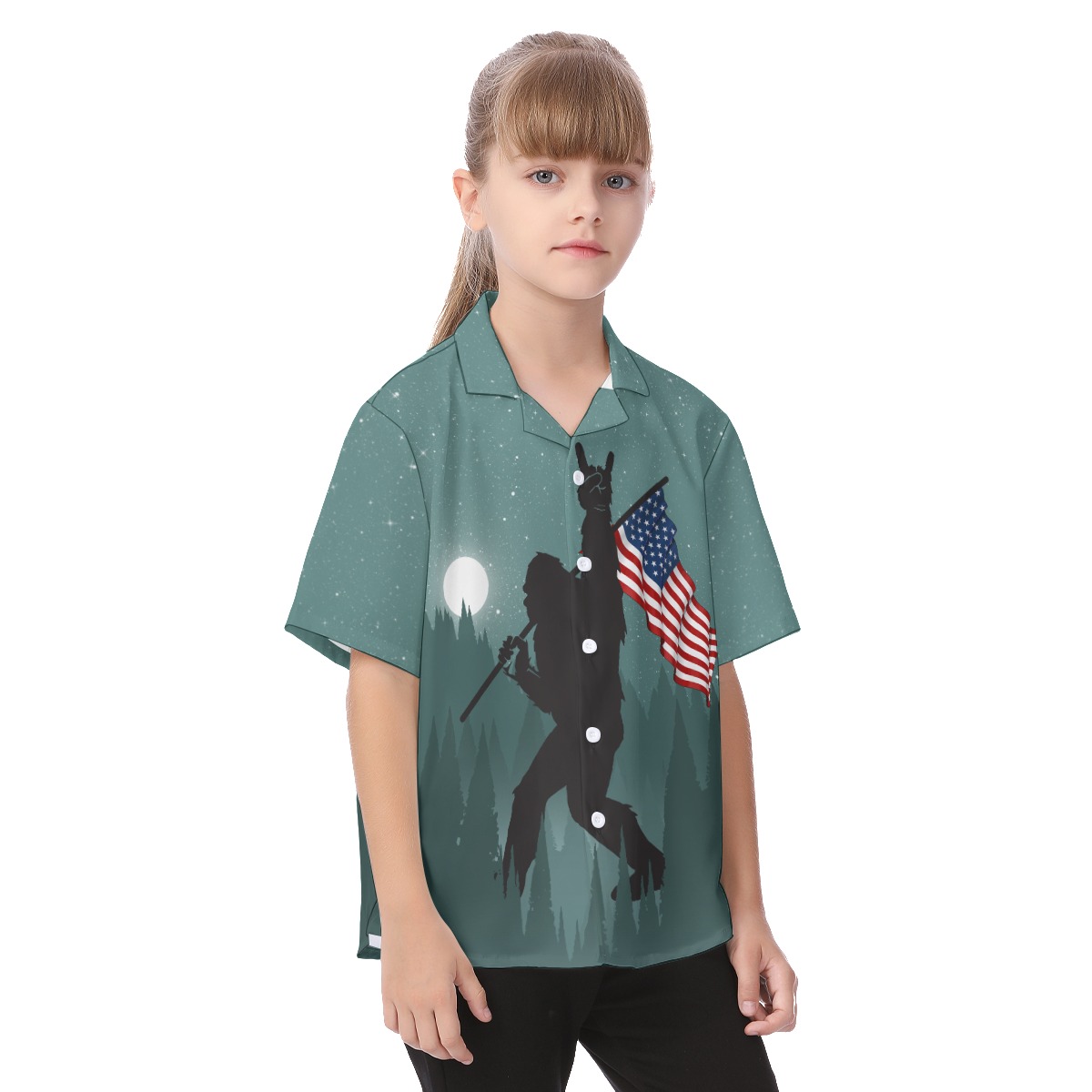 Big Foot Short Sleeve Button Hawaiian Shirt For Kids