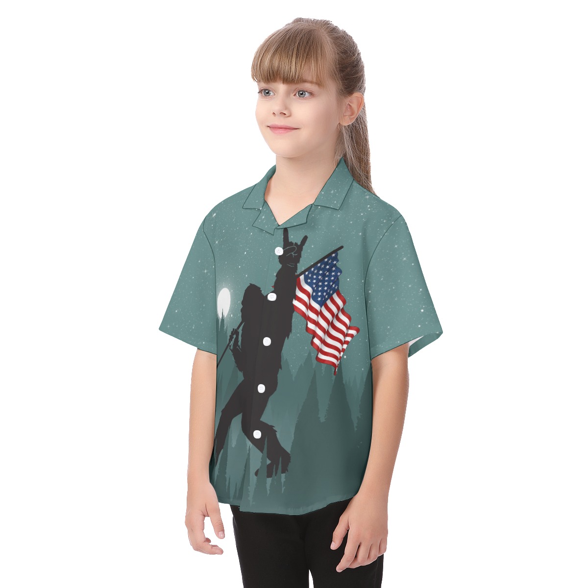 Big Foot Short Sleeve Button Hawaiian Shirt For Kids