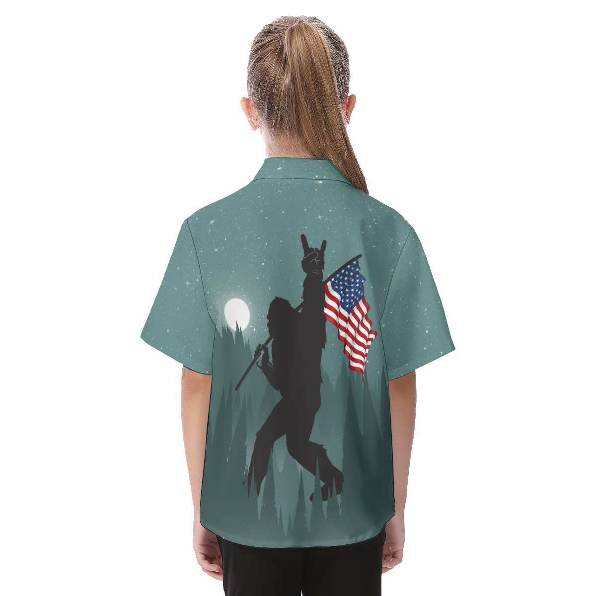Big Foot Short Sleeve Button Hawaiian Shirt For Kids