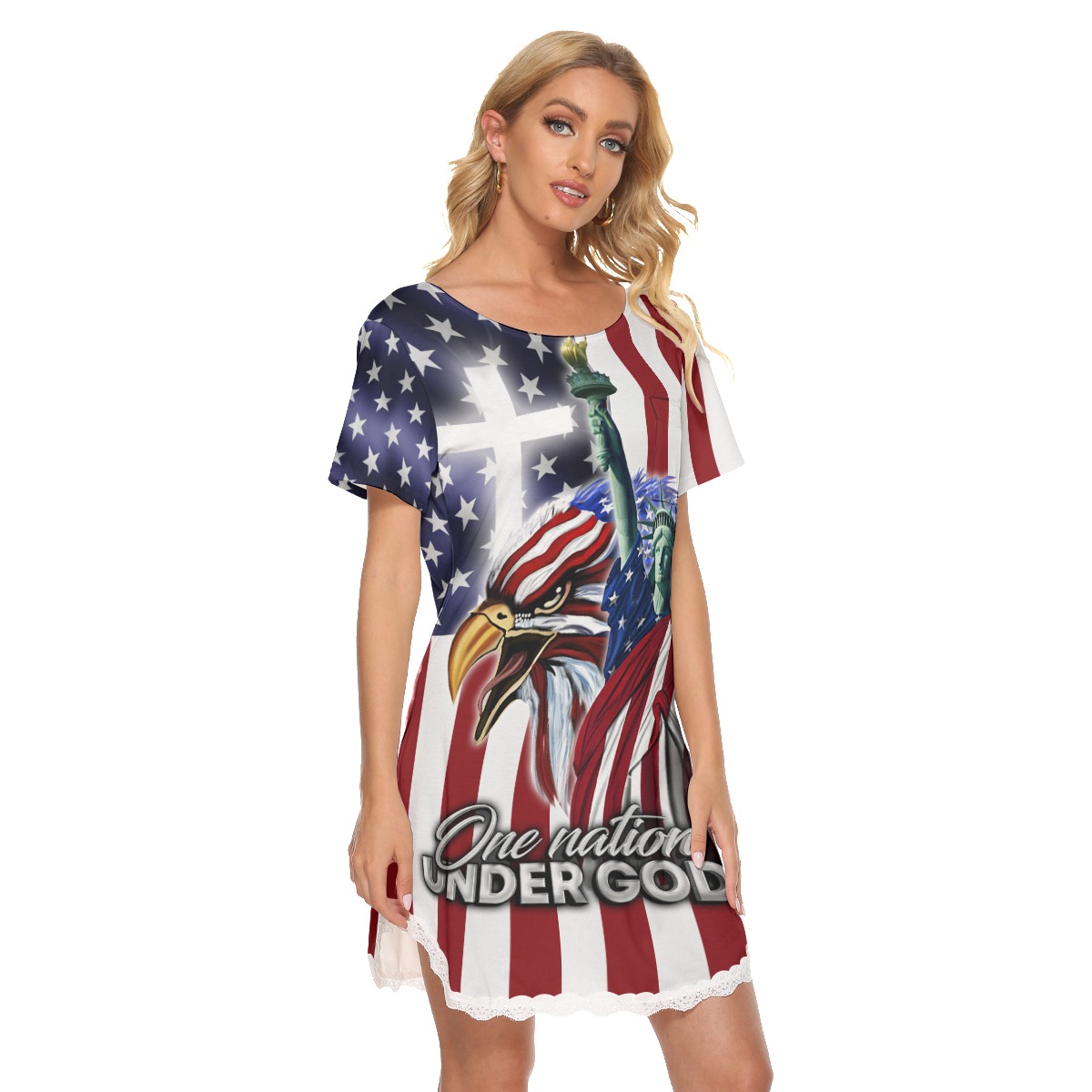 American Flag Liberty Statue Women's Lace Dress