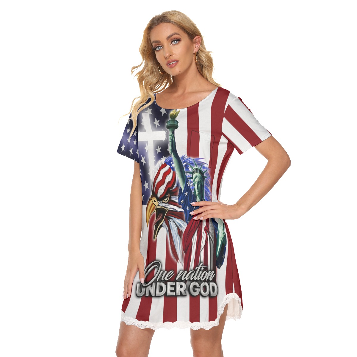 American Flag Liberty Statue Women's Lace Dress