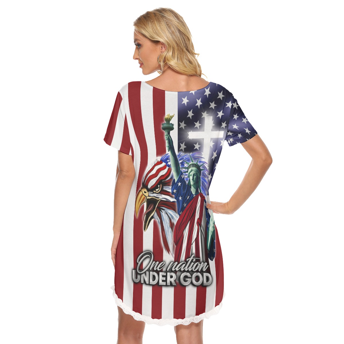 American Flag Liberty Statue Women's Lace Dress