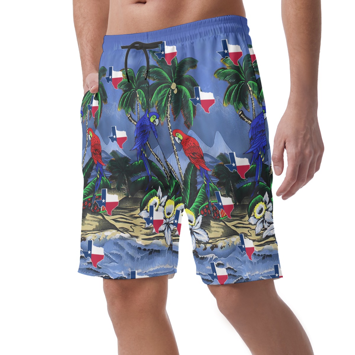 Texas Parrots Tropical Hawaiian Beach Shorts For Men