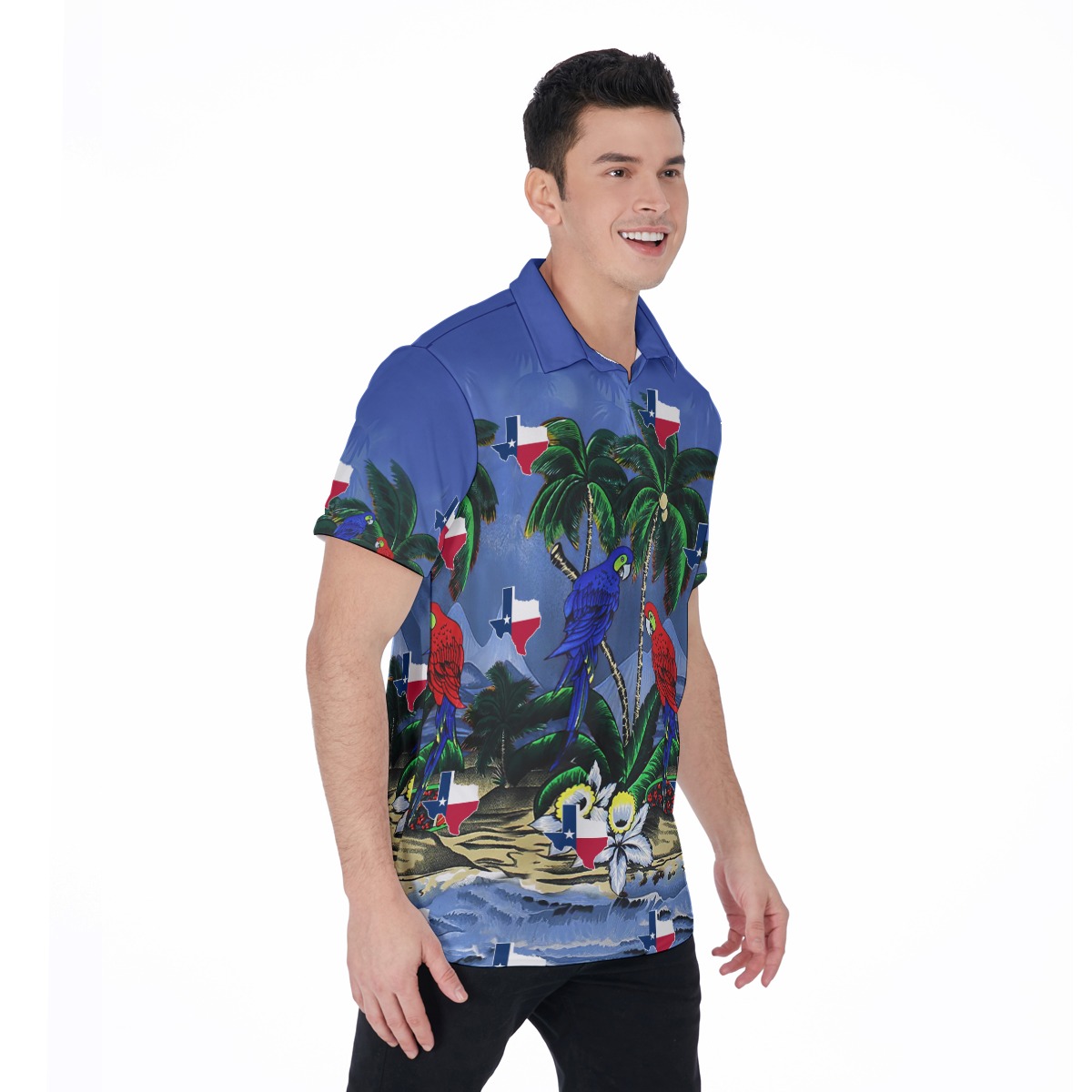 Tropical Parrots Texas Hawaiian Polo Shirt