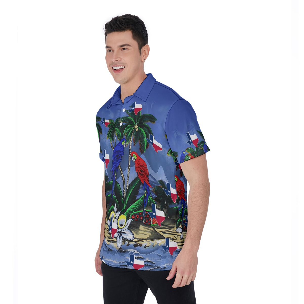 Tropical Parrots Texas Hawaiian Polo Shirt