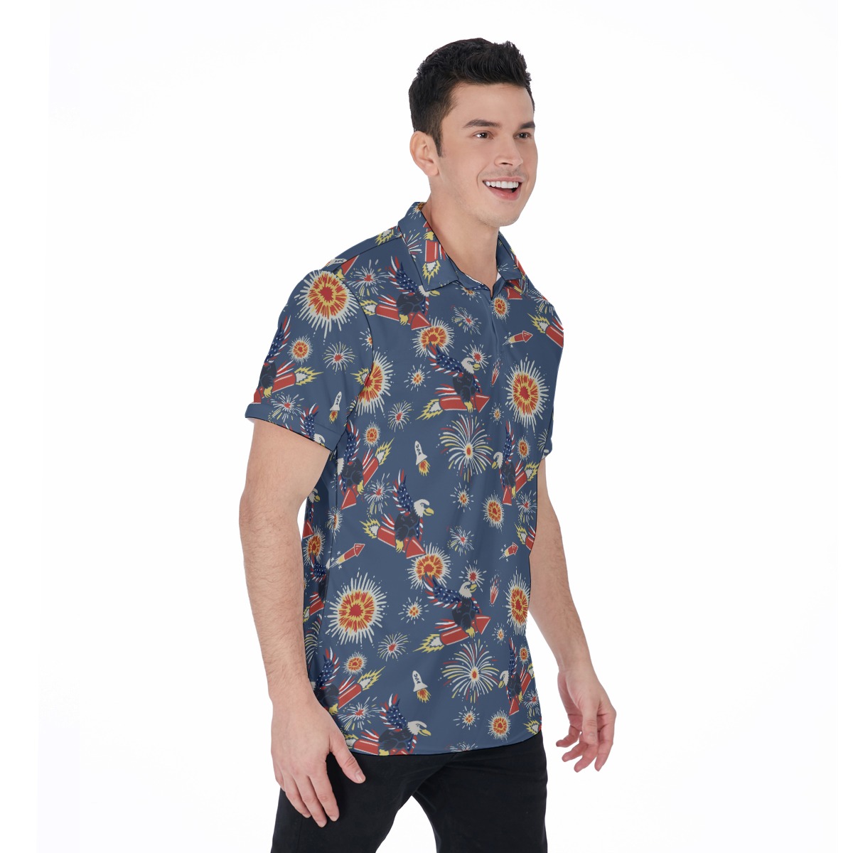 4th Of July Proud American Men's Hawaiian Polo Shirt