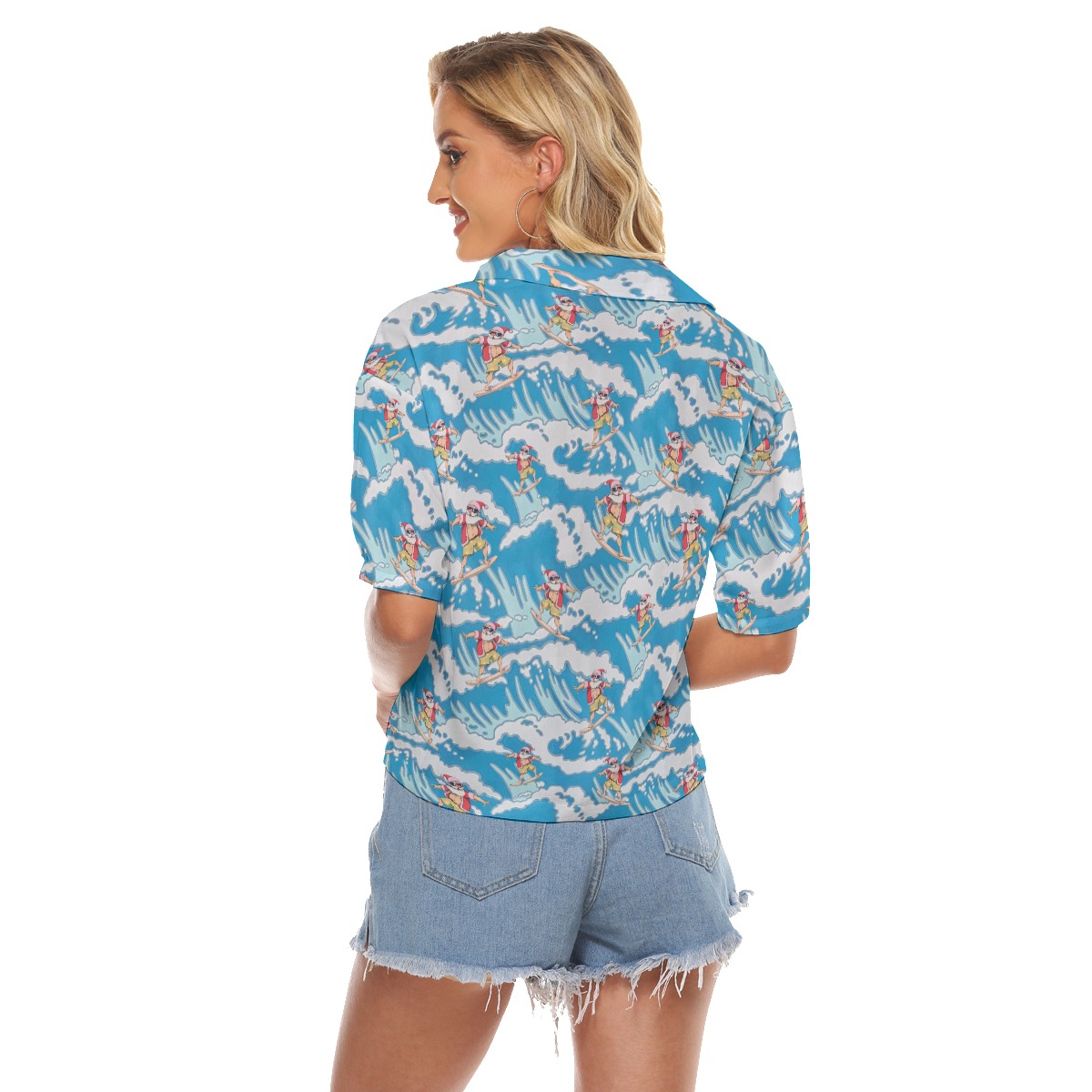 Surfing Santa Christmas Hawaiian Crop Top For Women