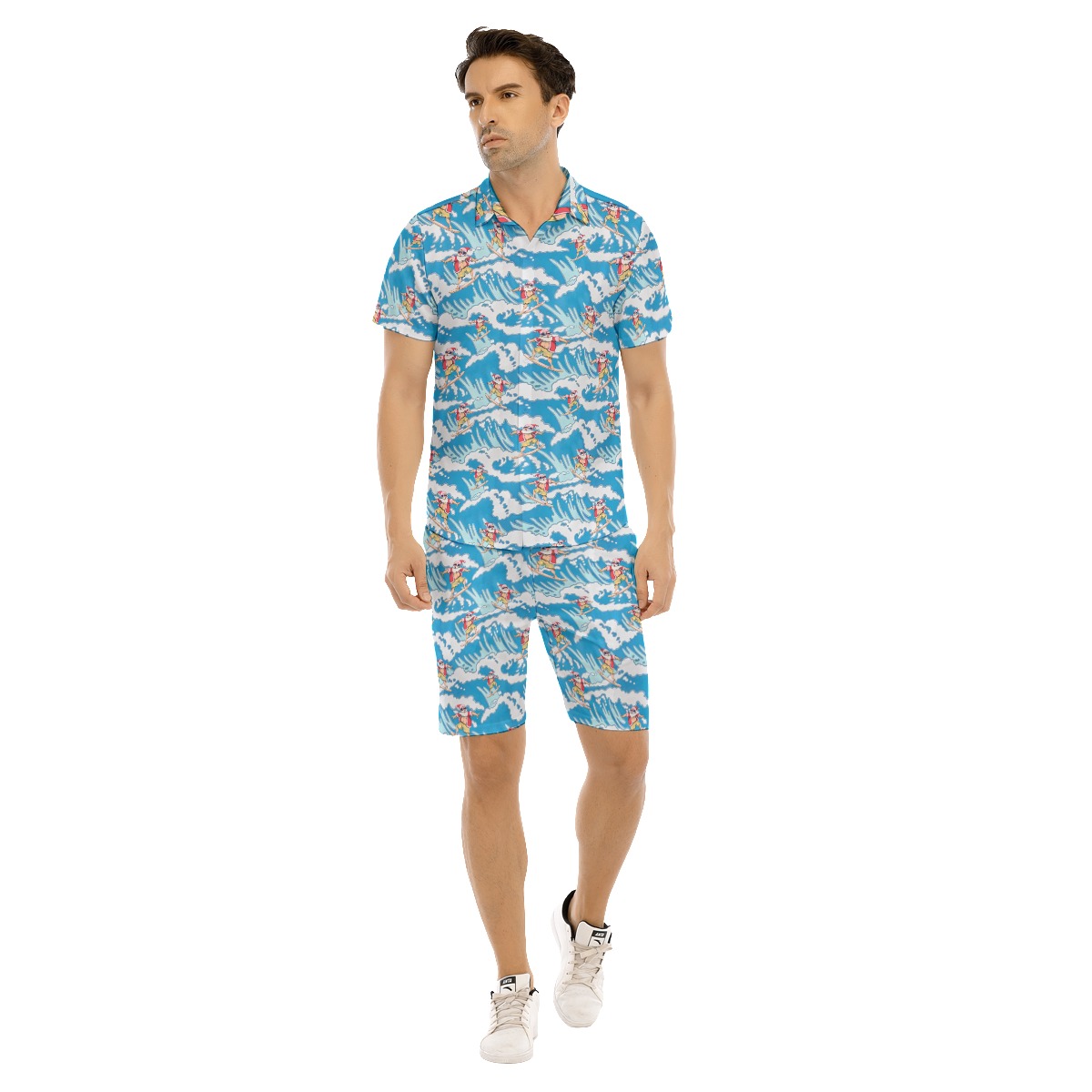Funny Surfing Santa Hawaiian Shirt And Shorts Set - variant image 1