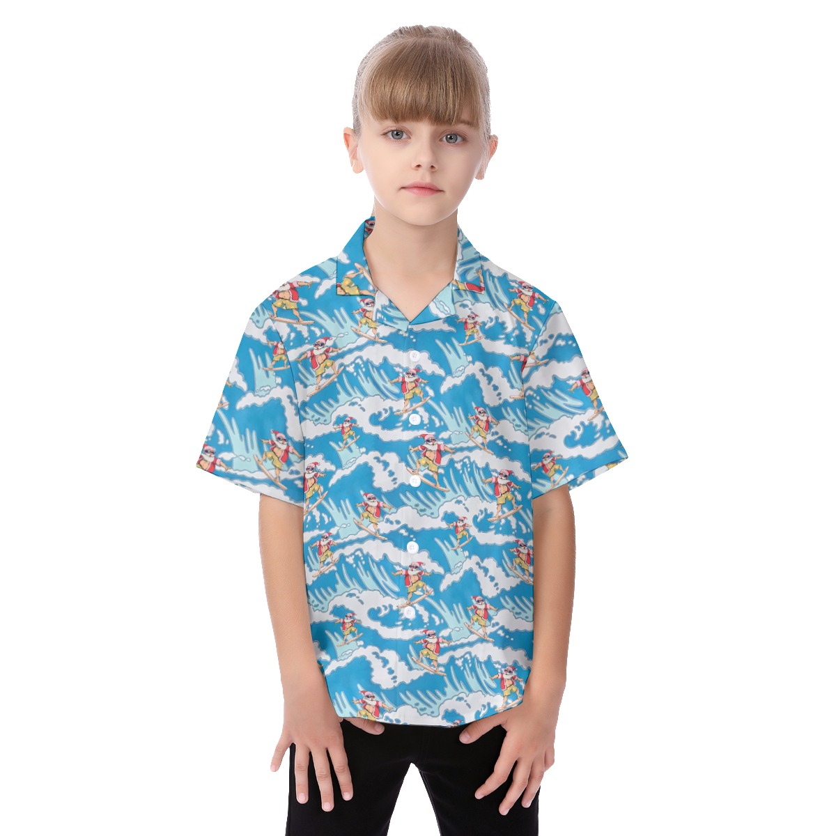 Cute Santa Surfing Kid's Hawaiian Shirt - variant image 1