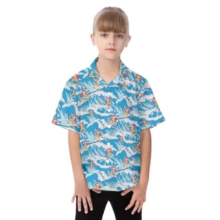 Cute Santa Surfing Kid's Hawaiian Shirt