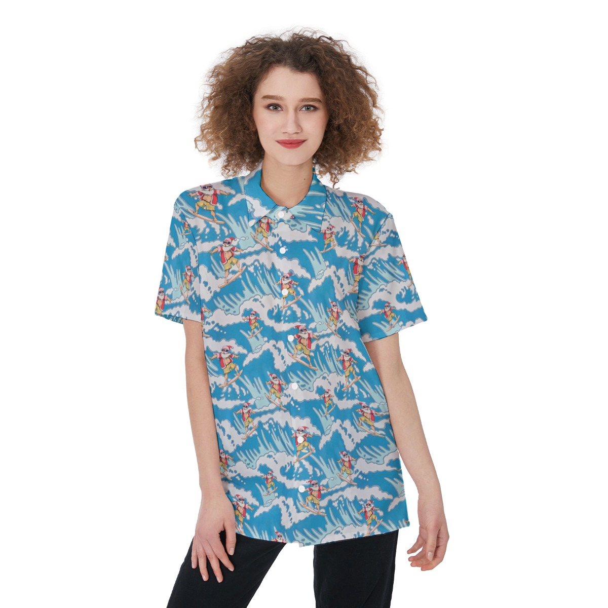 Santa Claus Surfing Beach Shirt For Women - variant image 1