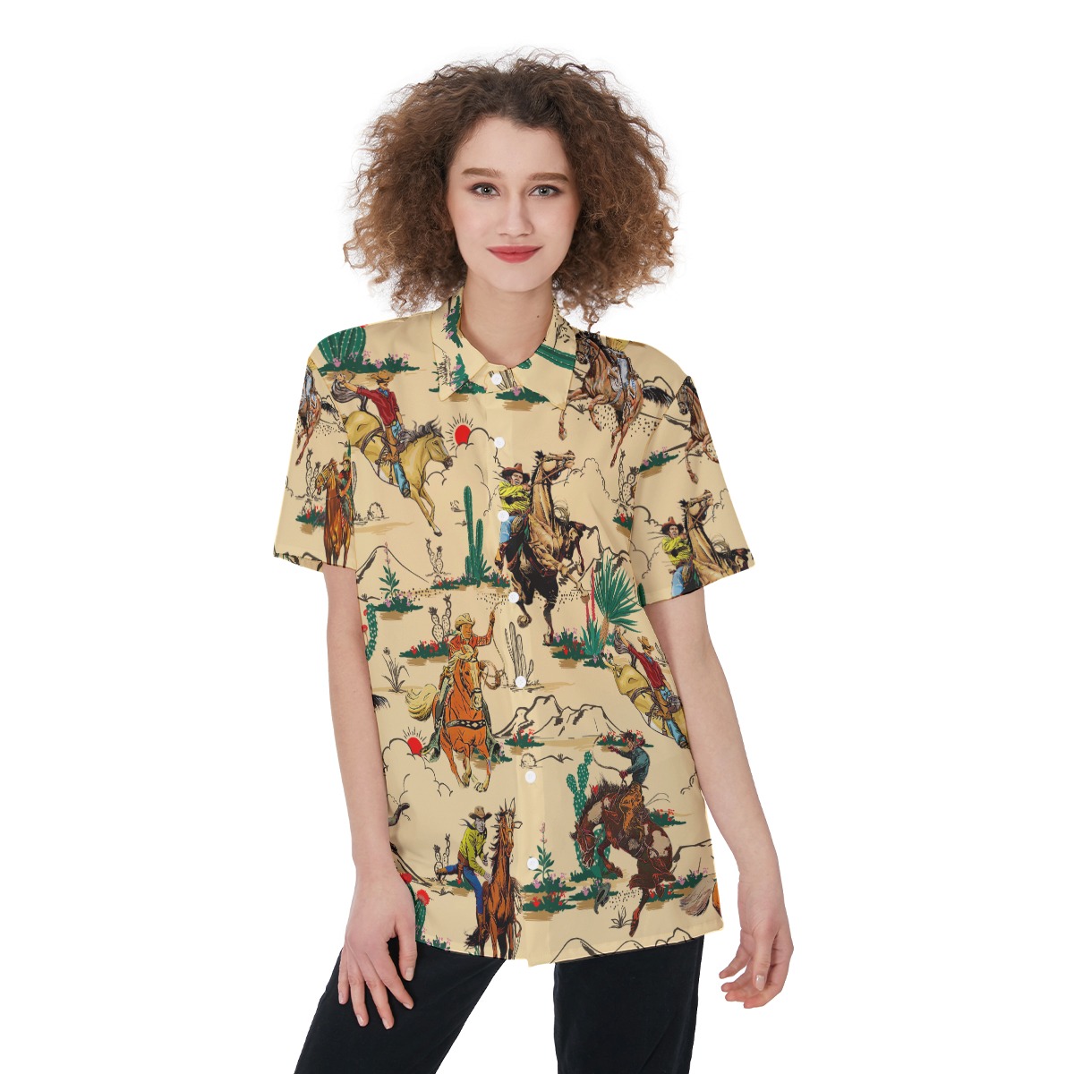 Horse Riding In The Desert Hawaiian Women Shirt - variant image 1