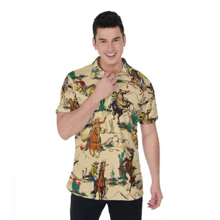 Horse Riding In The Desert Hawaiian Polo Shirt For Men