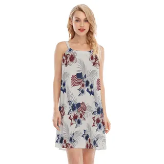 American Flag Floral Beach Dress For Summer