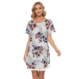 American Flag Hawaiian Dress With Lace