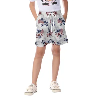 American Flag Floral Beach Shorts For Kids