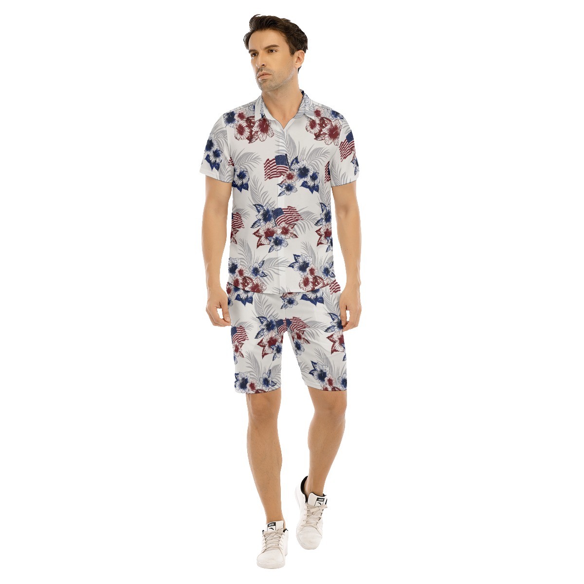 Floral American Flag Hawaiian Outfit For Men - variant image 1