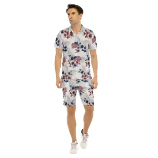 Floral American Flag Hawaiian Outfit For Men
