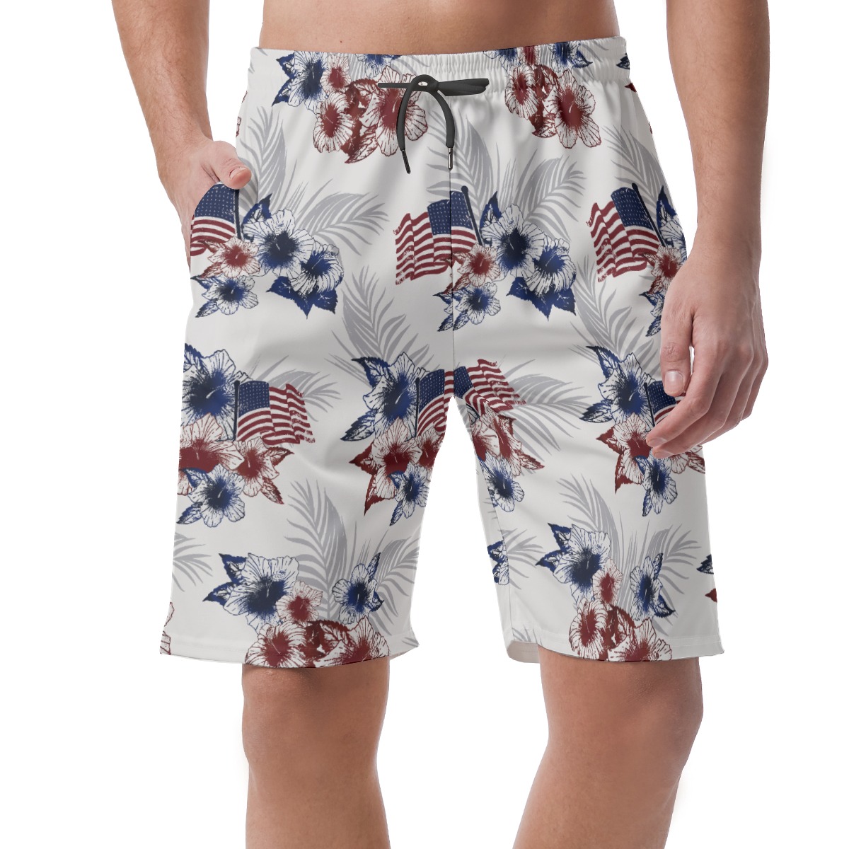 Floral American Flag Beach Shorts - variant image 1