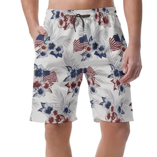 Floral American Flag Beach Shorts