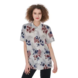 American Flag Floral Hawaiian Shirt