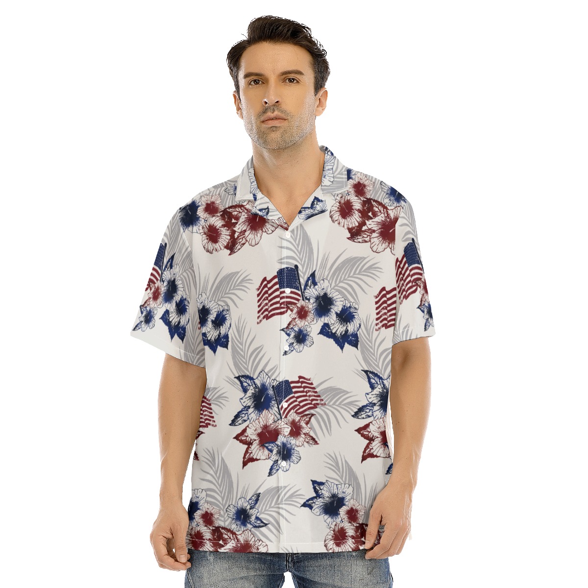 American Flag Tropical Hawaiian Shirt - variant image 1