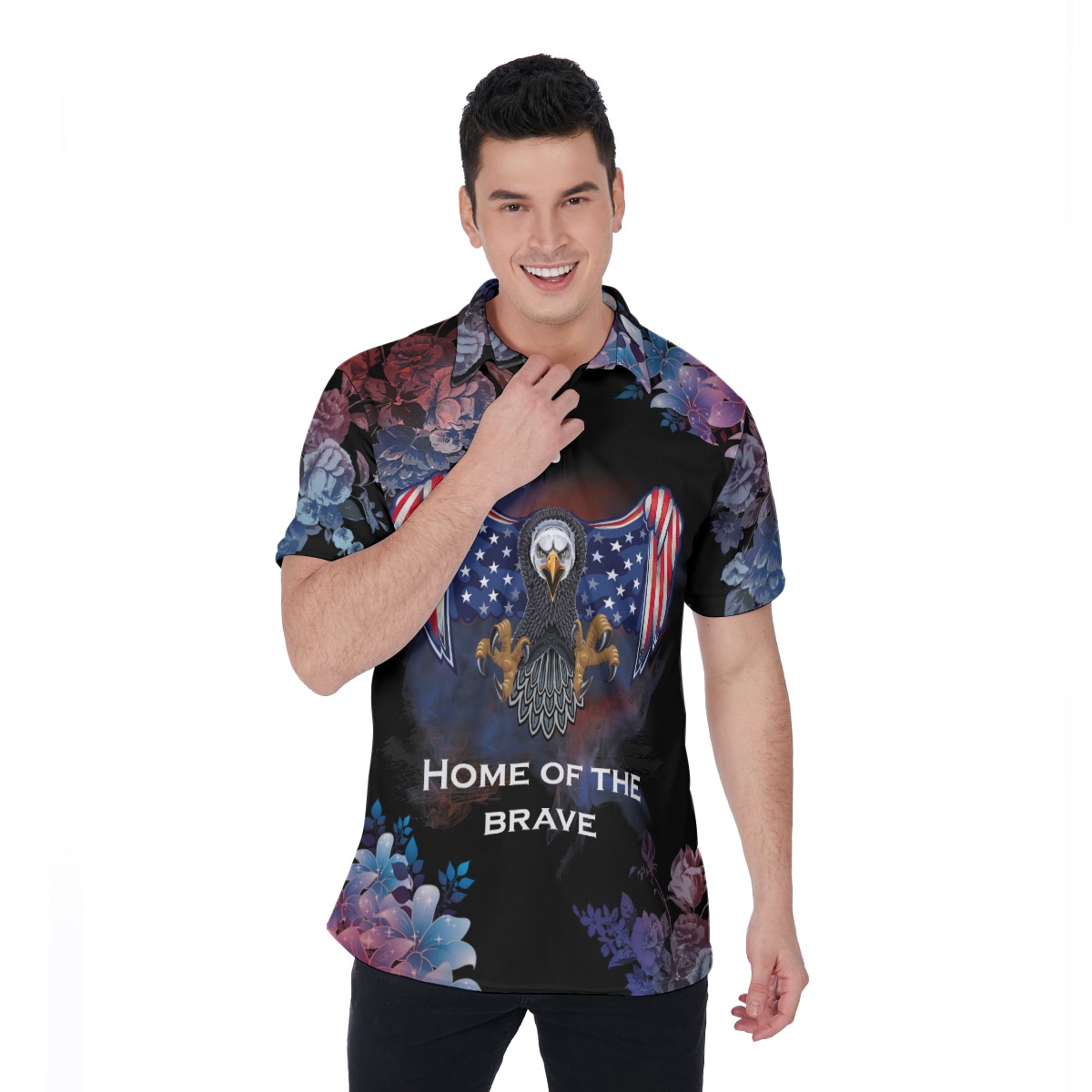 American Eagle Patriotic Hawaiian Polo Shirt - variant image 1